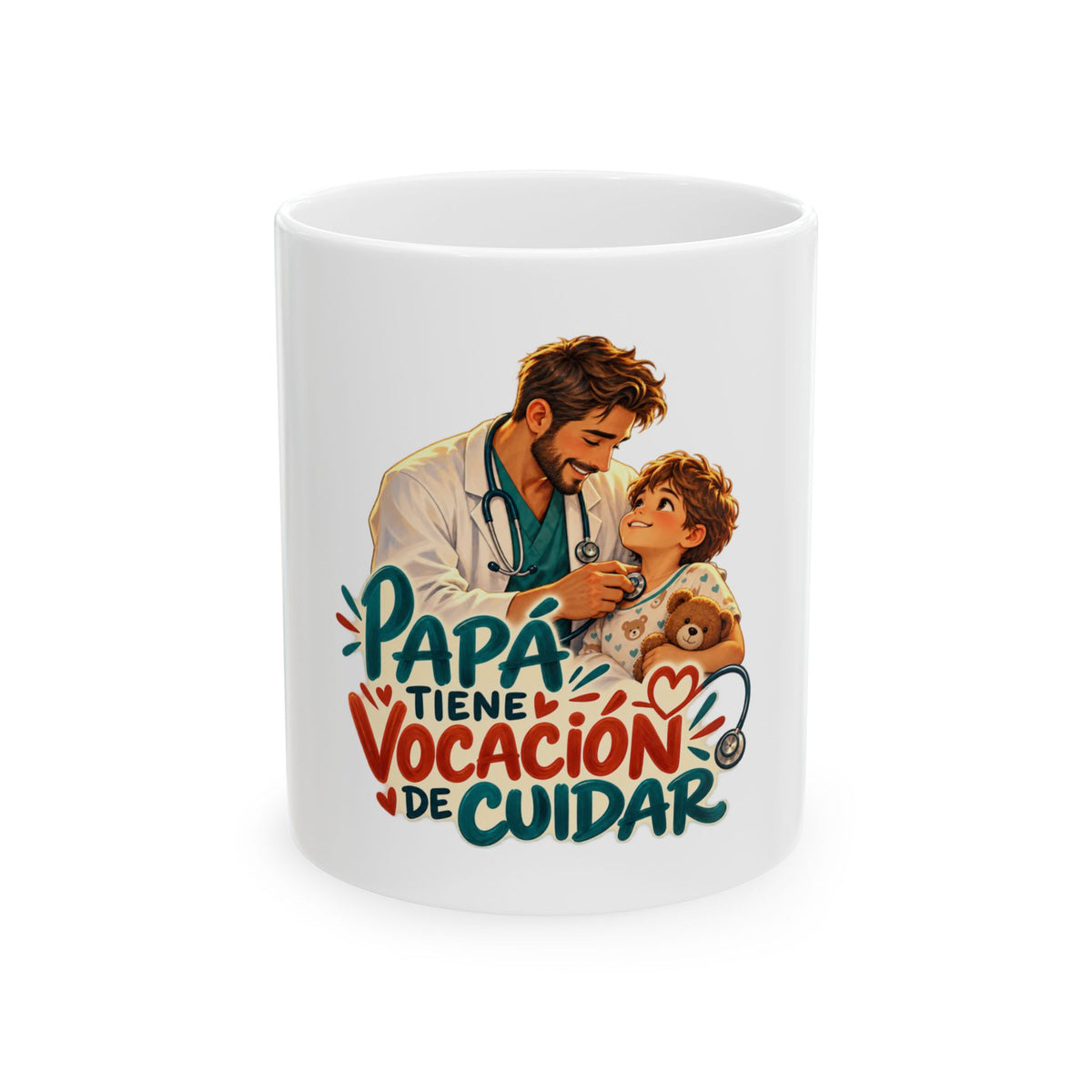 Papá tiene vocación de cuidar — Taza para papá médico | Cerámica blanca 11oz