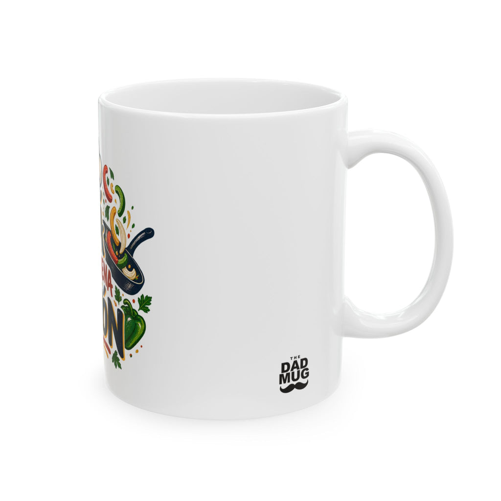 Papá tiene buena sazón — Taza para papá chef | Cerámica blanca 11oz