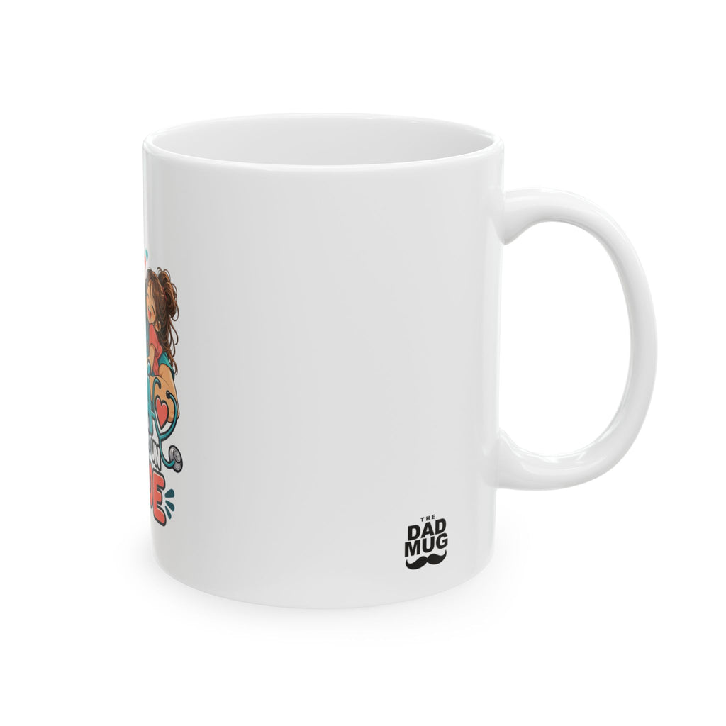 Papá cuida como un héroe — Taza para papá enfermero | Cerámica blanca 11oz