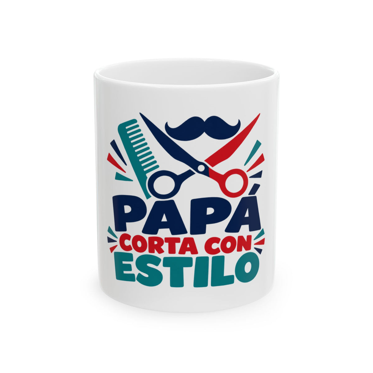 Papá corta con estilo — Taza para papá barbero | Cerámica blanca 11oz