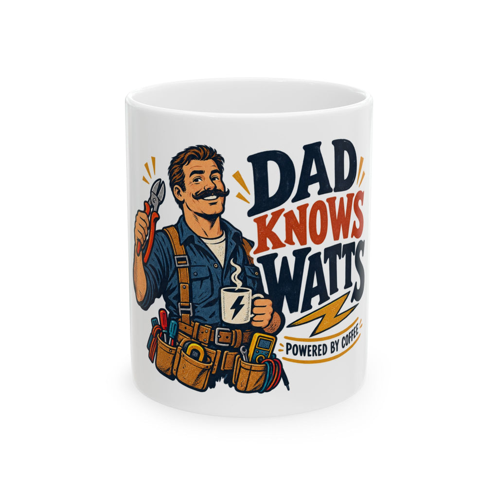 Dad Knows Watts — Electrician Dad Gift Mug | White Ceramic 11oz