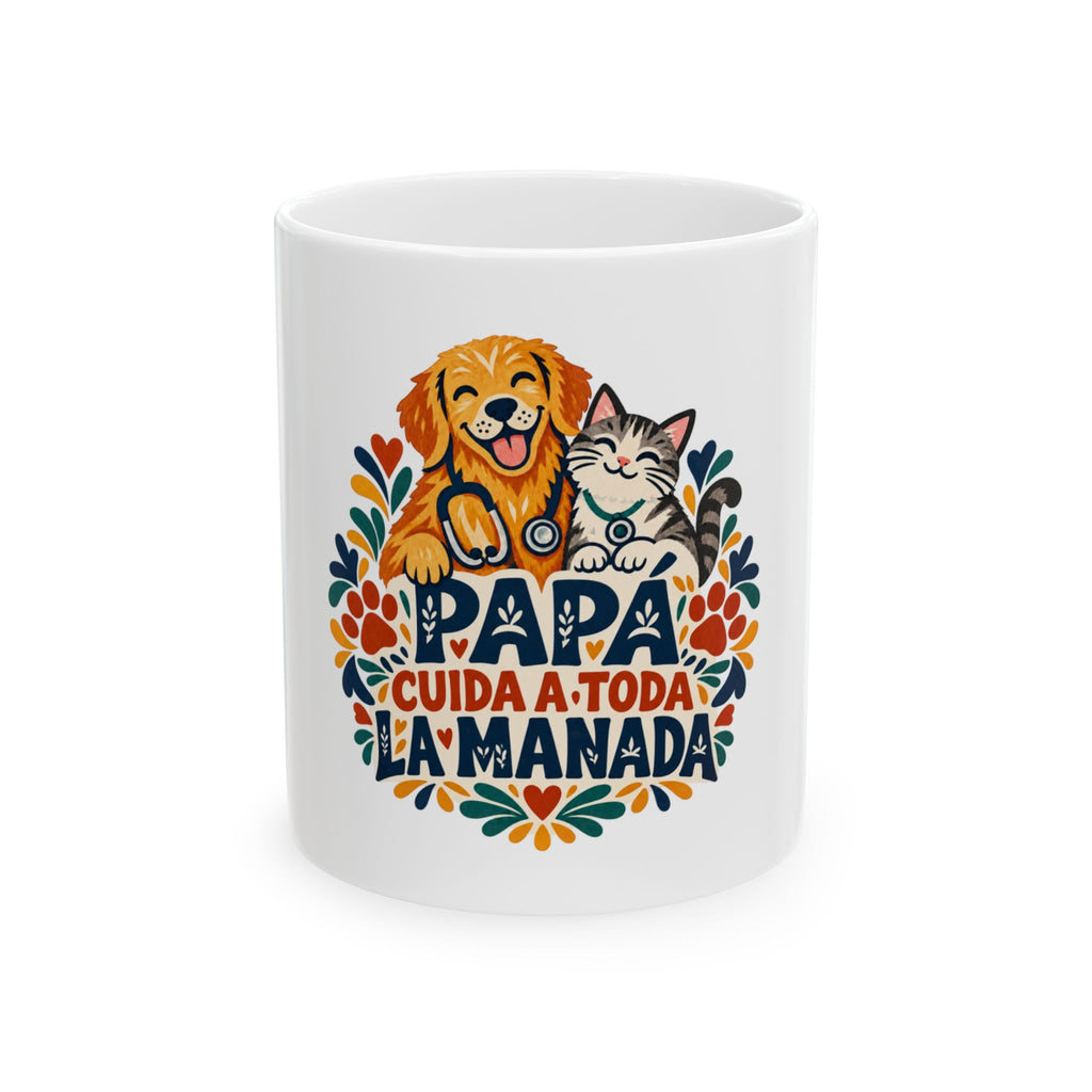Papá cuida a toda la manada — Taza para papá veterinario | Cerámica blanca 11oz