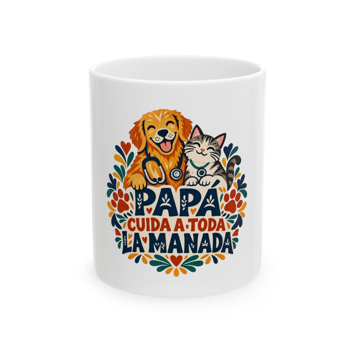 Papá cuida a toda la manada — Taza para papá veterinario | Cerámica blanca 11oz