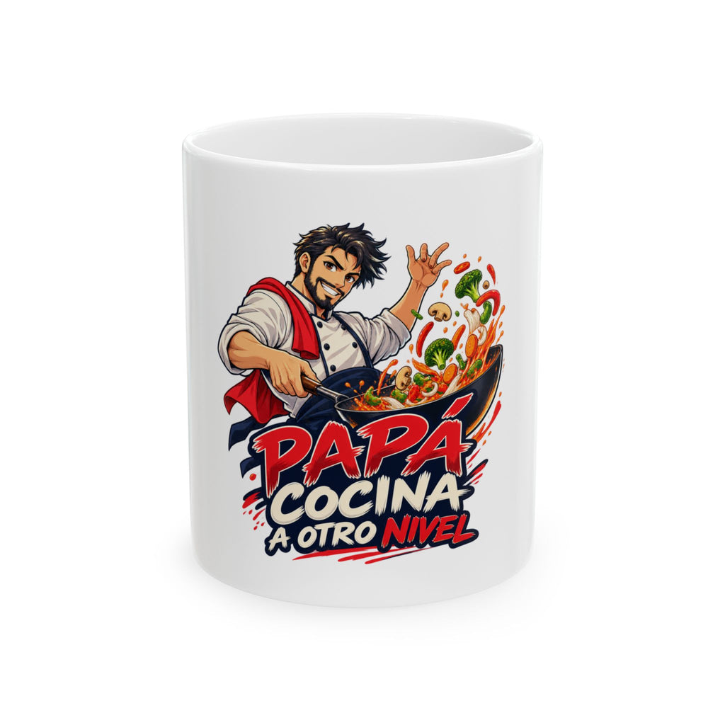 Papá cocina a otro nivel — Taza para papá chef | Cerámica blanca 11oz
