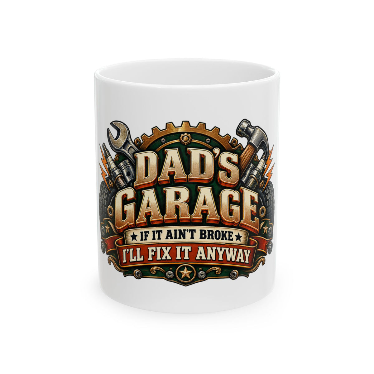 Dad’s Garage — Fix It Anyway Illustrated Mug | White Ceramic 11oz