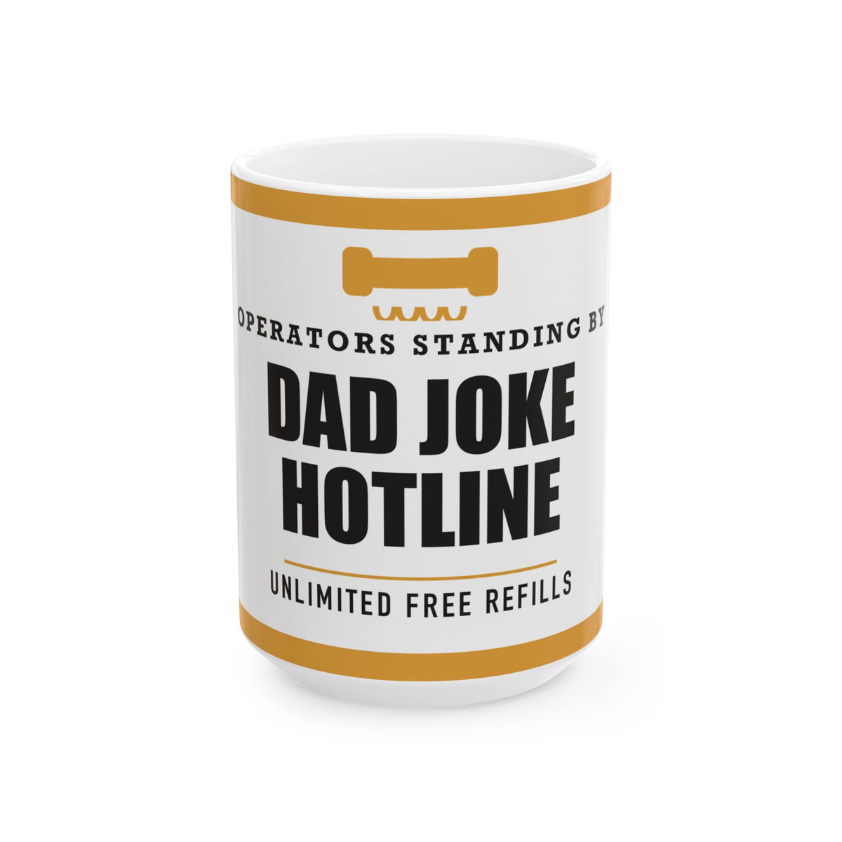 Dad Joke Hotline — Funny Dad Joke Gift | White Ceramic Mug, 11oz and 15oz
