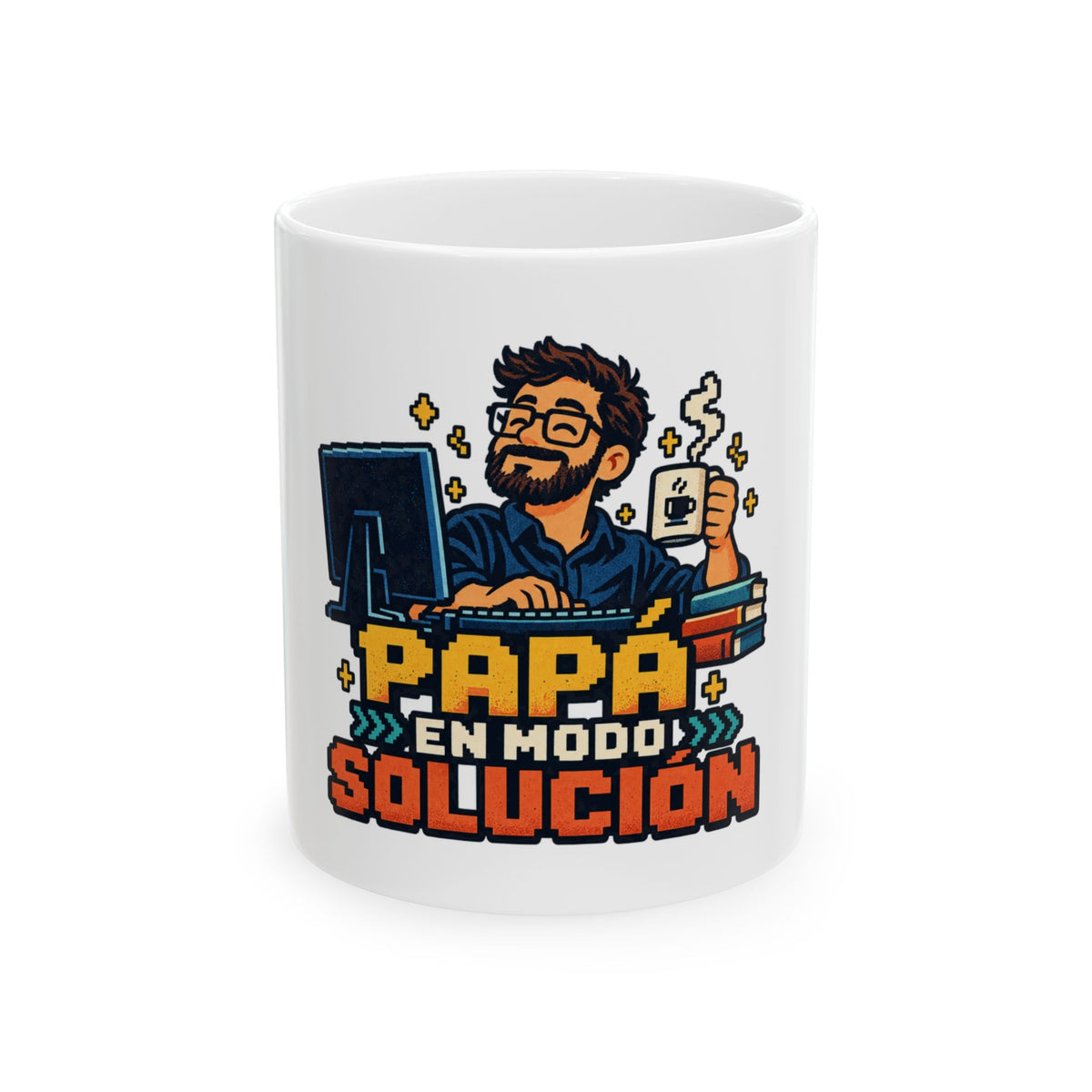 Papá en modo solución — Taza para papá programador | Cerámica blanca 11oz