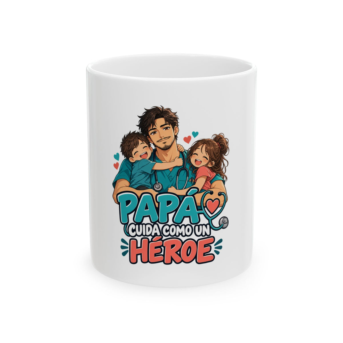 Papá cuida como un héroe — Taza para papá enfermero | Cerámica blanca 11oz
