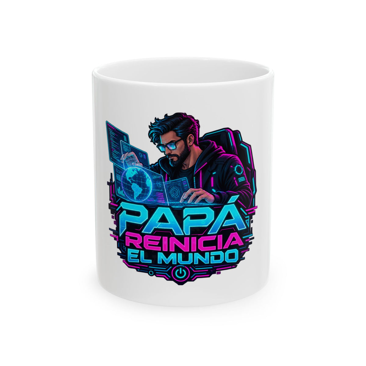 Papá reinicia el mundo — Taza para papá programador | Cerámica blanca 11oz