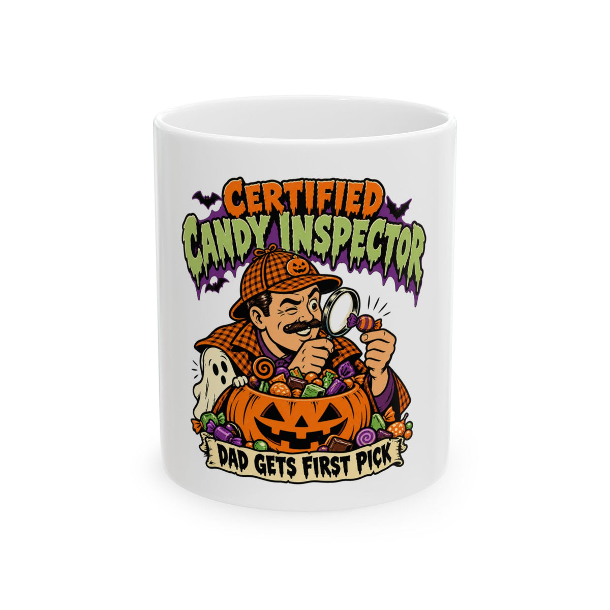 Certified Candy Inspector — Halloween Dad Mug | White Ceramic 11oz