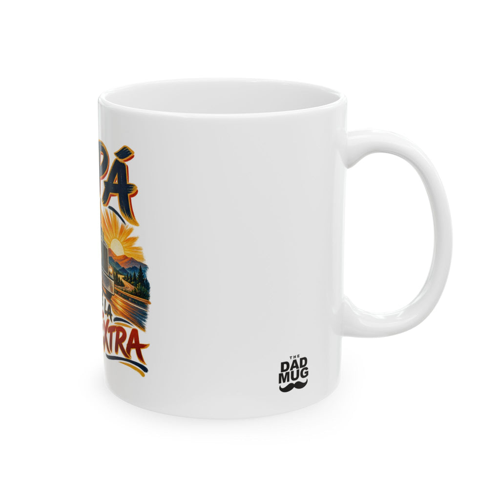 Papá recorre la milla extra — Taza para papá camionero | Cerámica blanca 11oz
