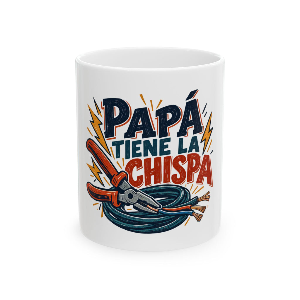 Papá tiene la chispa — Taza para papá electricista | Cerámica blanca 11oz