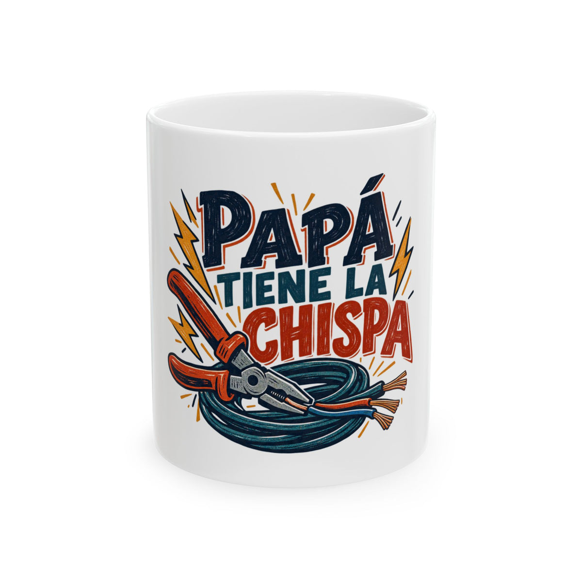Papá tiene la chispa — Taza para papá electricista | Cerámica blanca 11oz