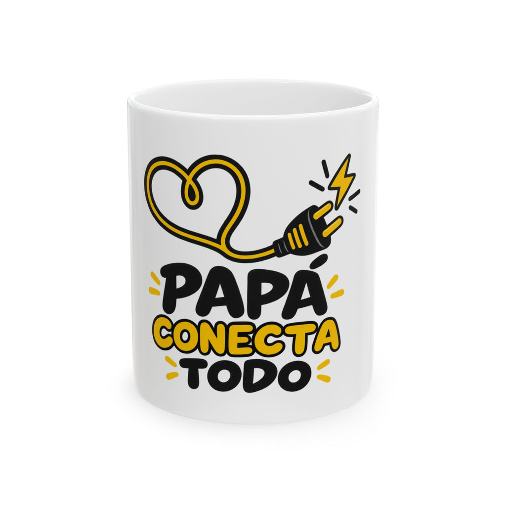 Papá conecta todo — Taza para papá electricista | Cerámica blanca 11oz