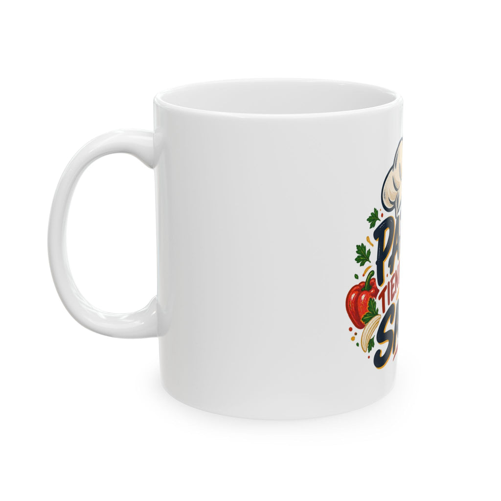 Papá tiene buena sazón — Taza para papá chef | Cerámica blanca 11oz