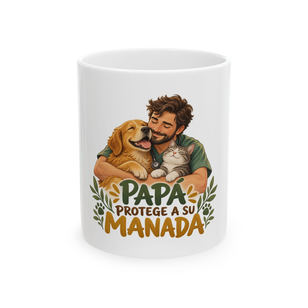 Papá protege a su manada — Taza para papá veterinario | Cerámica blanca 11oz