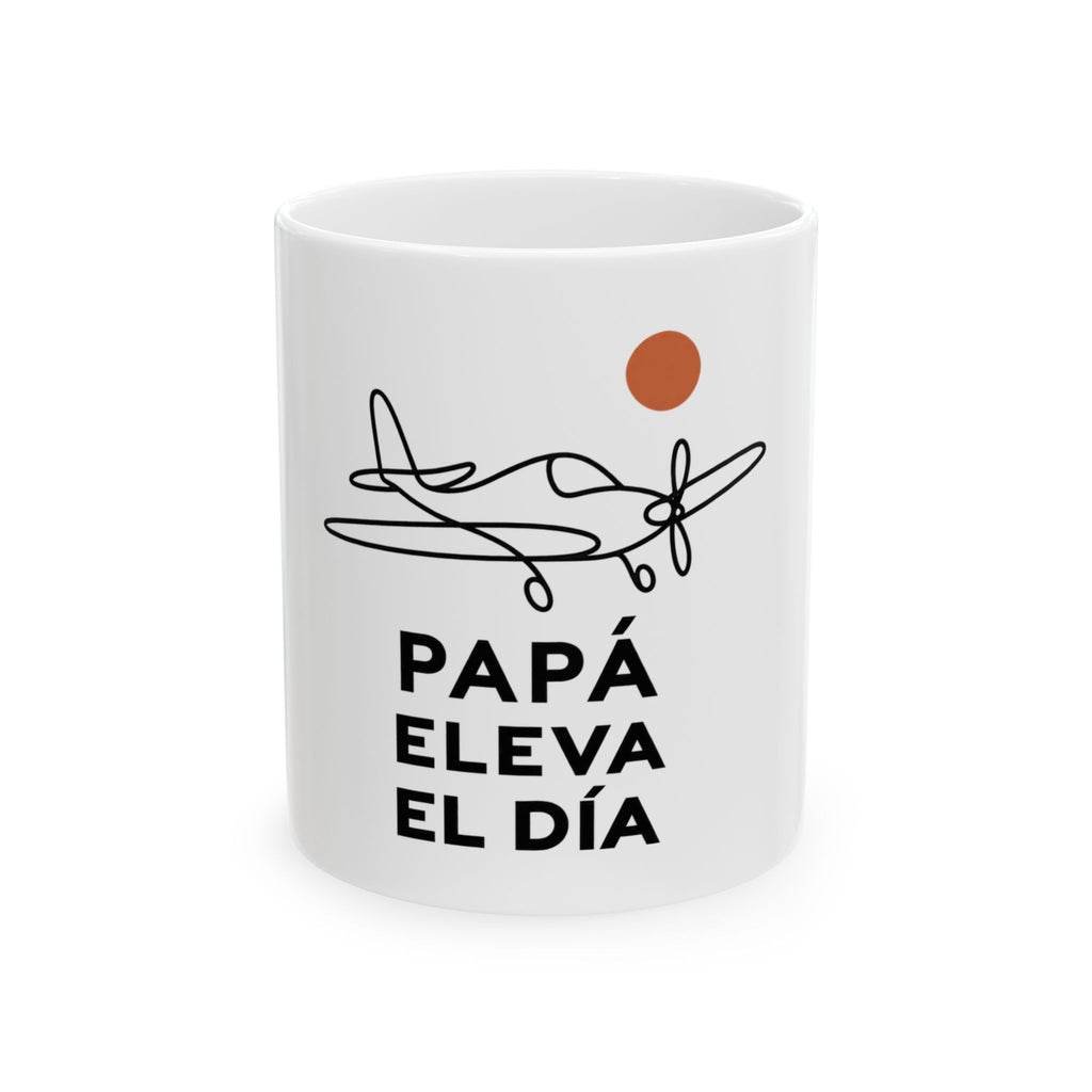 Papá eleva el día — Taza para papá piloto | Cerámica blanca 11oz