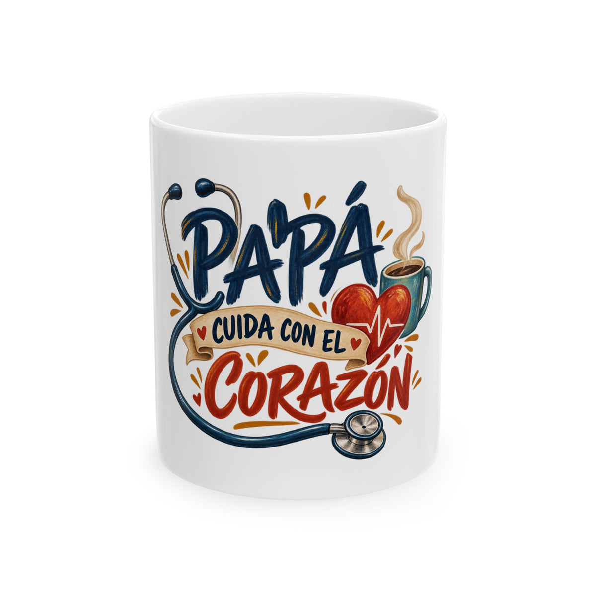 Papá cuida con el corazón — Taza para papá enfermero | Cerámica blanca 11oz
