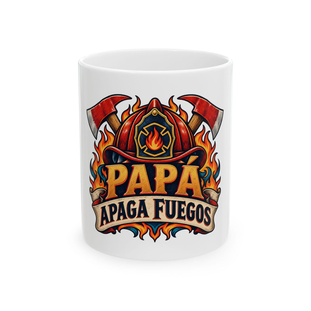 Papá apaga fuegos — Taza para papá bombero | Cerámica blanca 11oz