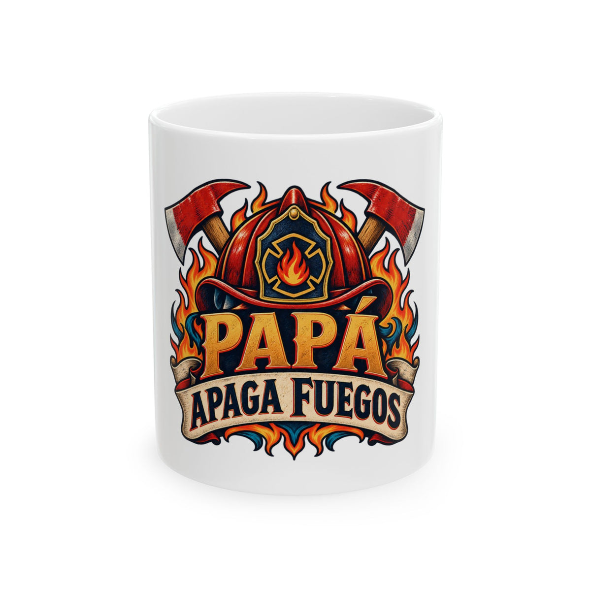 Papá apaga fuegos — Taza para papá bombero | Cerámica blanca 11oz