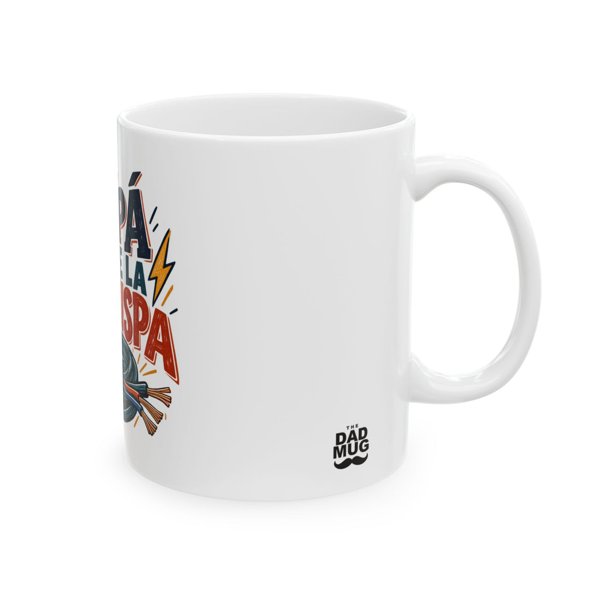 Papá tiene la chispa — Taza para papá electricista | Cerámica blanca 11oz
