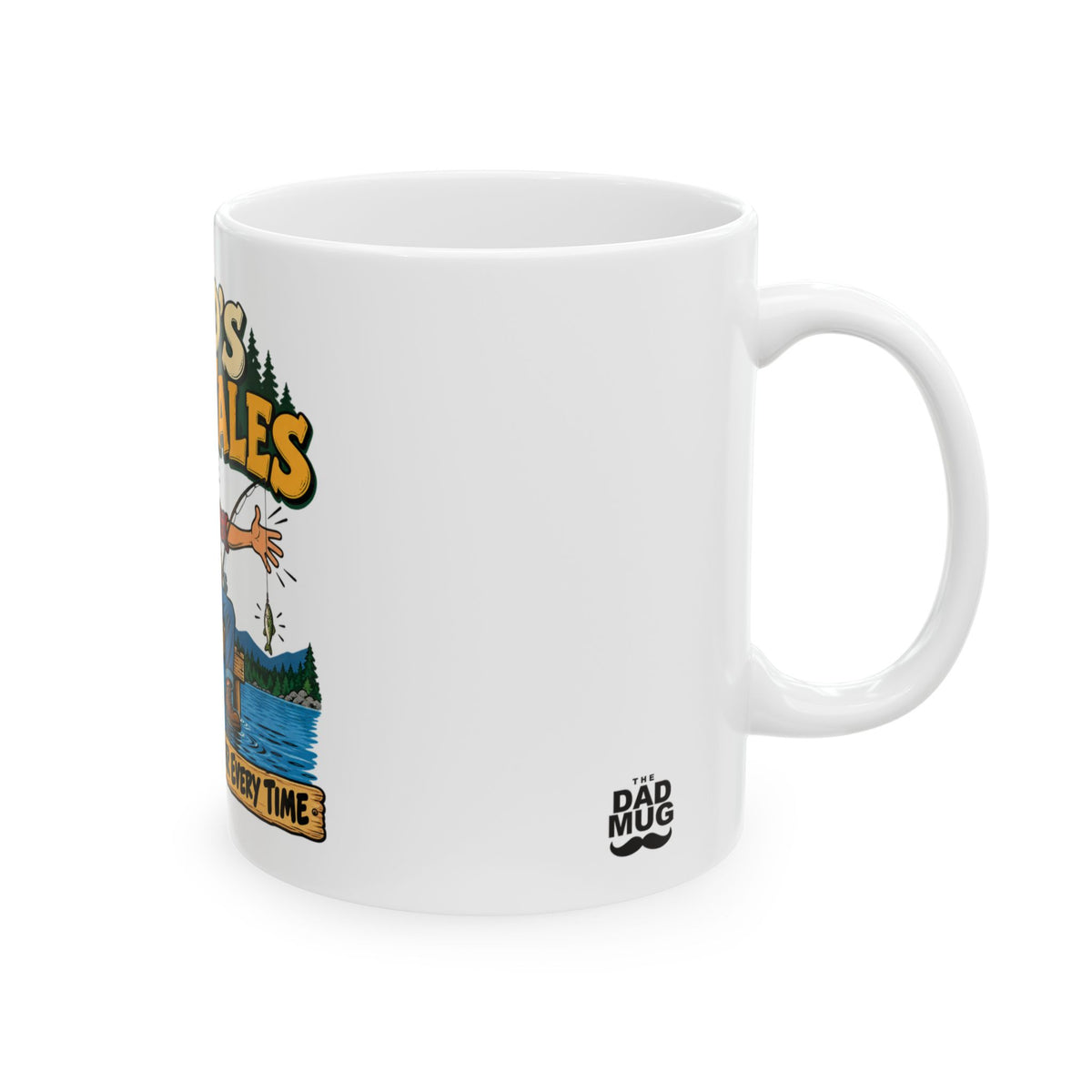 Dad’s Fish Tales — Vintage Comic Fishing Dad Mug | White Ceramic 11oz