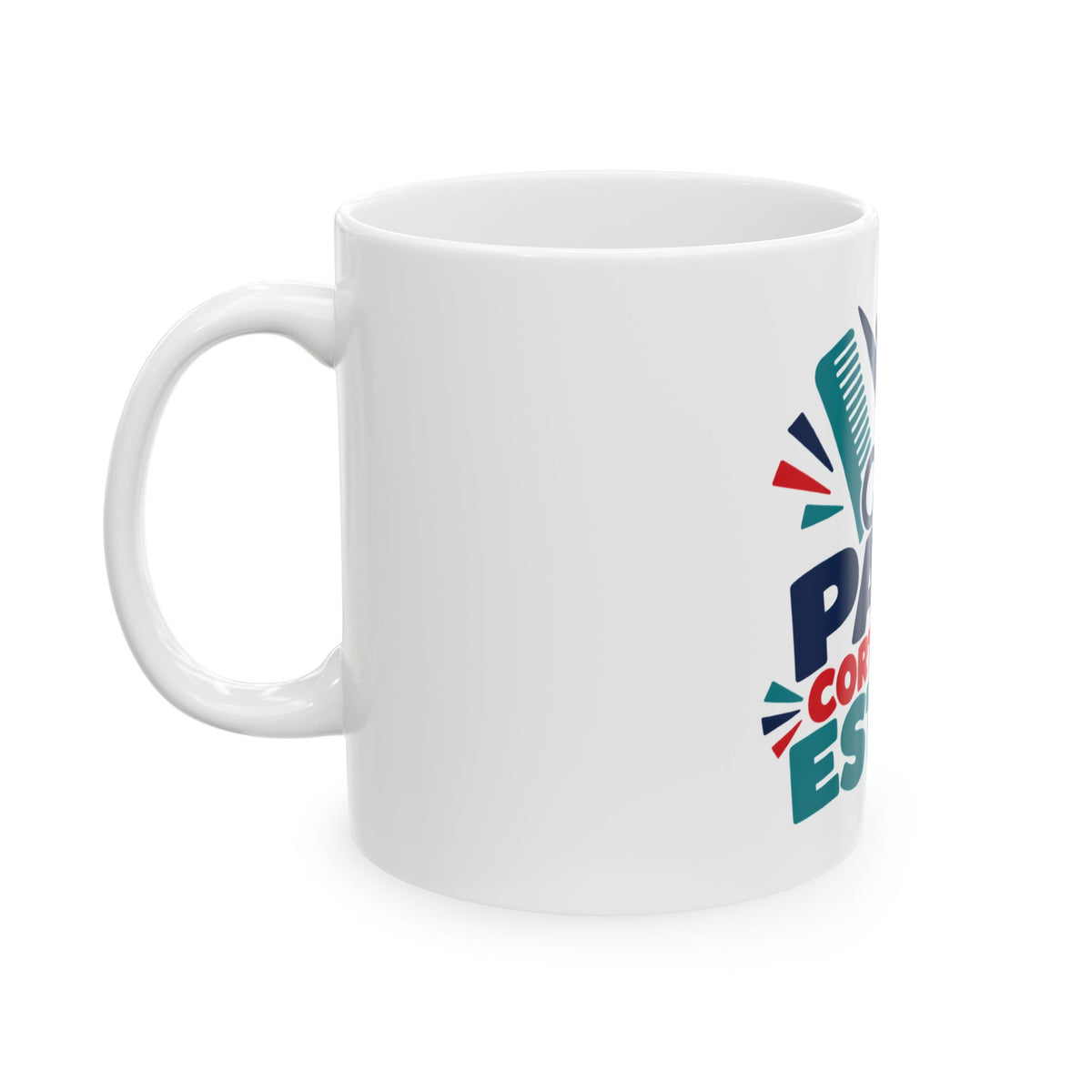Papá corta con estilo — Taza para papá barbero | Cerámica blanca 11oz