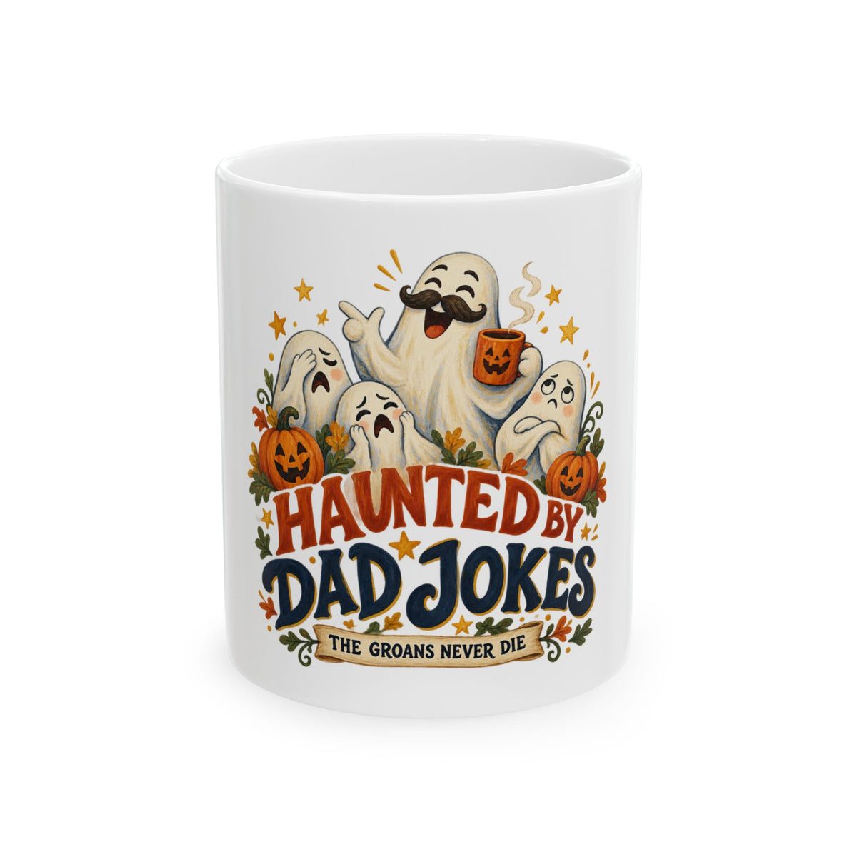 Haunted By Dad Jokes — Halloween Dad Mug | White Ceramic 11oz