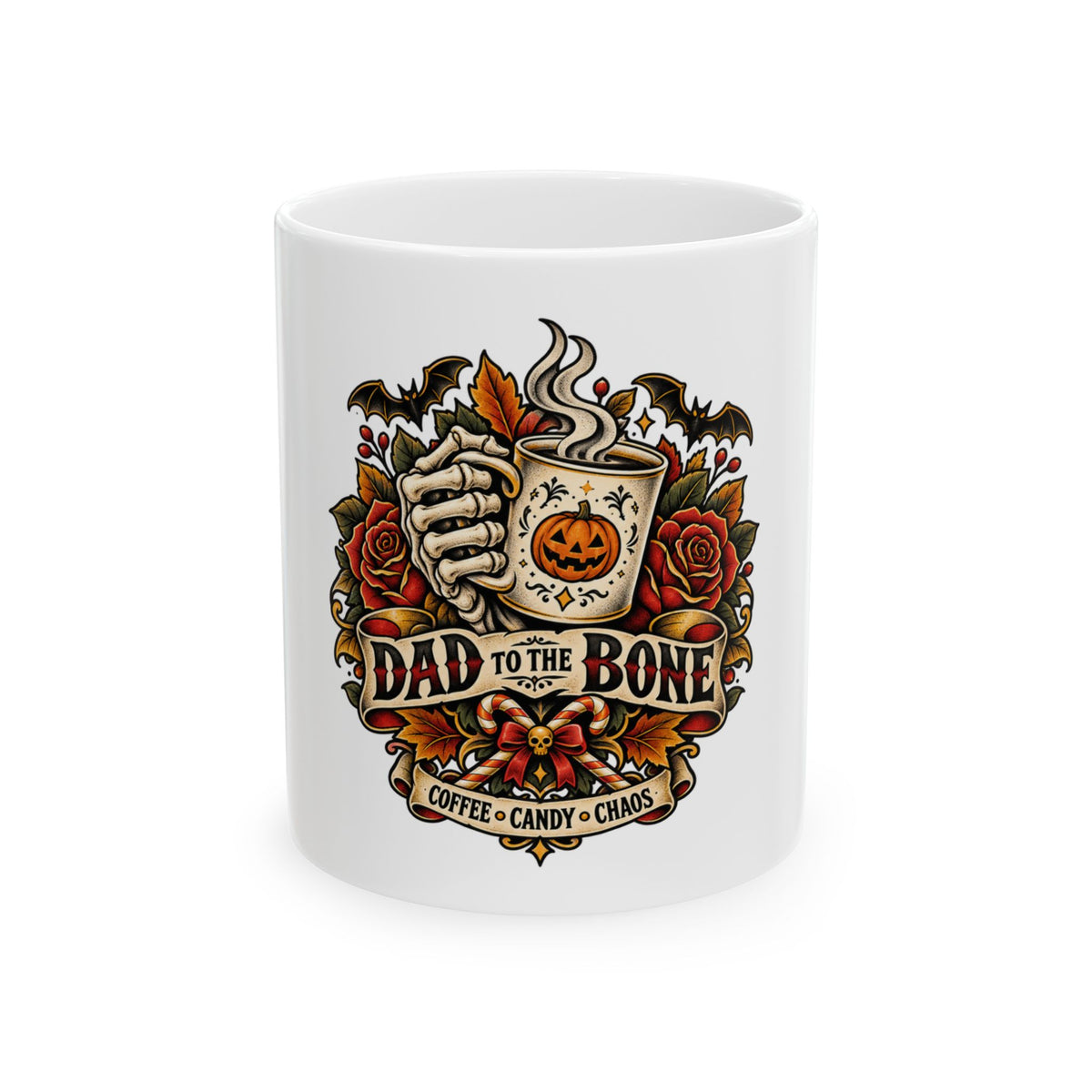Dad To The Bone — Halloween Dad Mug | White Ceramic 11oz