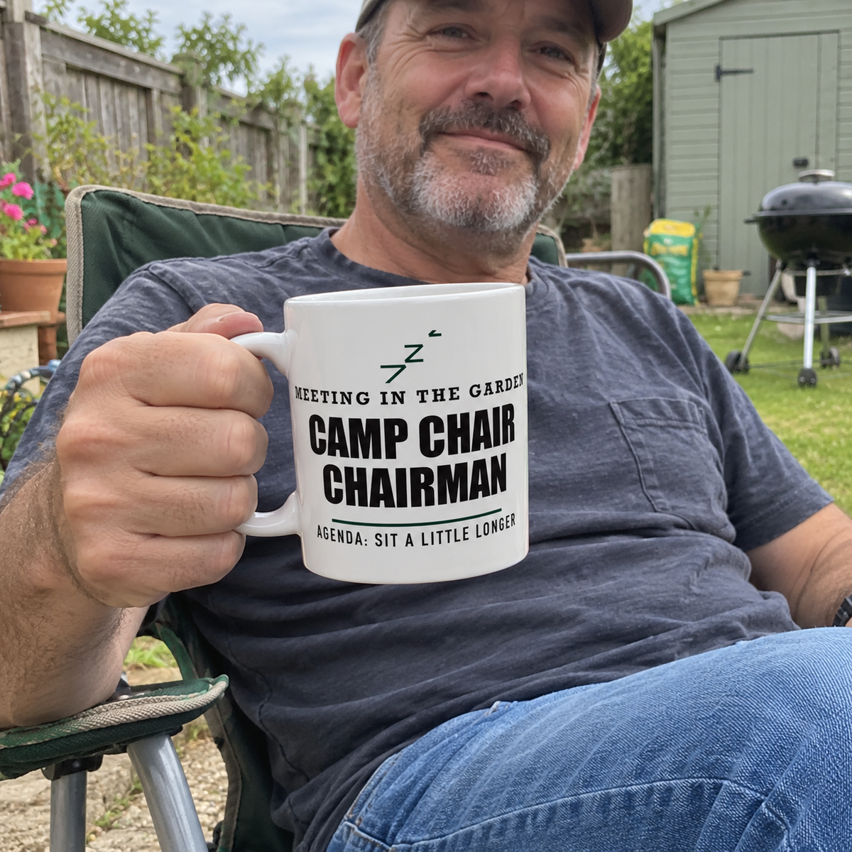 Camp Chair Chairman — Funny Outdoor Gift for Dad | White Ceramic Mug, 11oz and 15oz
