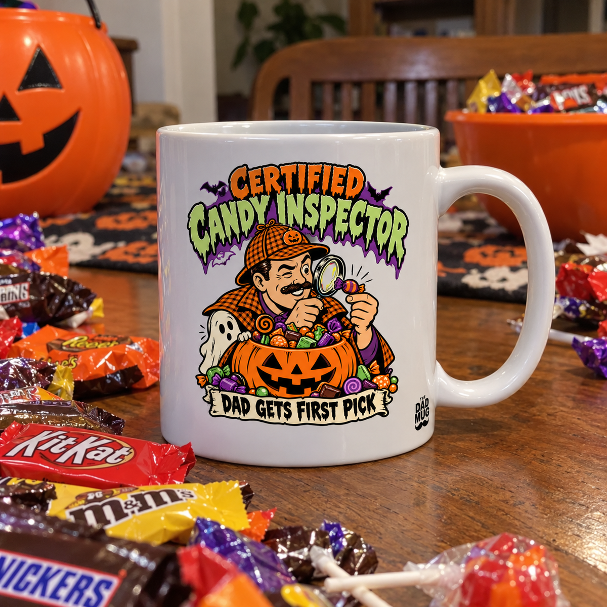 Certified Candy Inspector — Halloween Dad Mug | White Ceramic 11oz