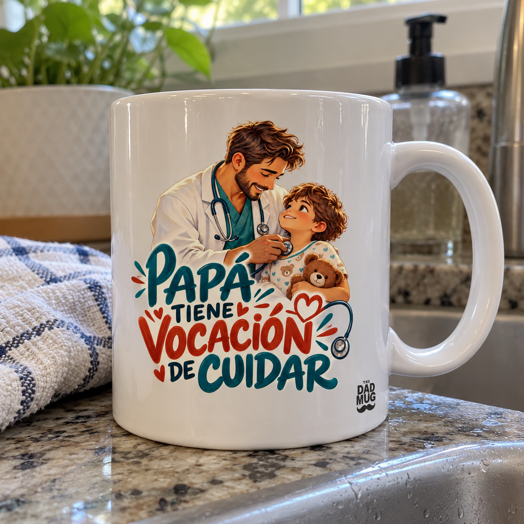 Papá tiene vocación de cuidar — Taza para papá médico | Cerámica blanca 11oz