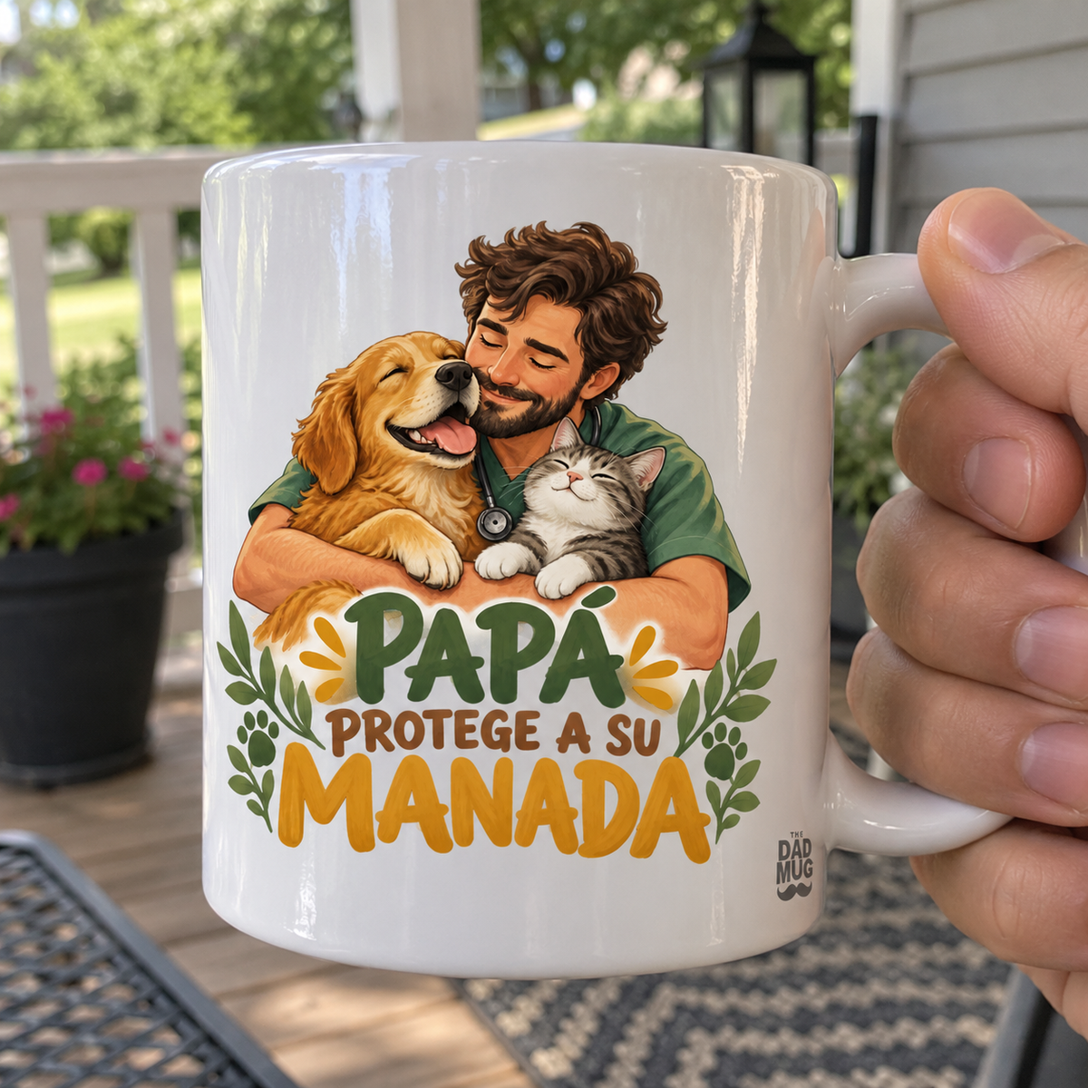 Papá protege a su manada — Taza para papá veterinario | Cerámica blanca 11oz