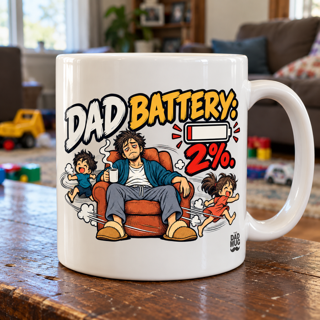 Dad Battery: 2%. — Funny Dad Gift Mug | White Ceramic 11oz