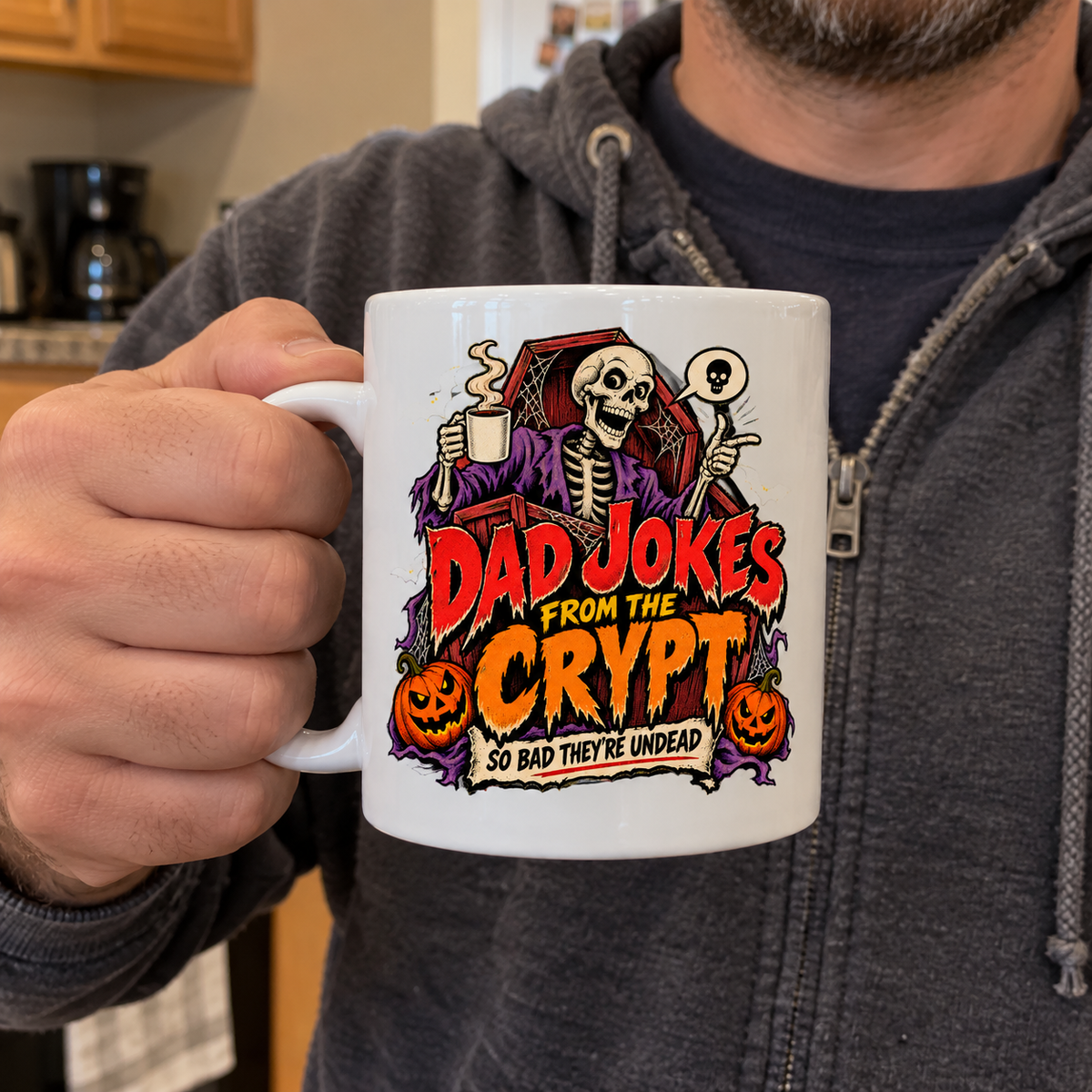 Dad Jokes From The Crypt — Halloween Dad Mug | White Ceramic 11oz