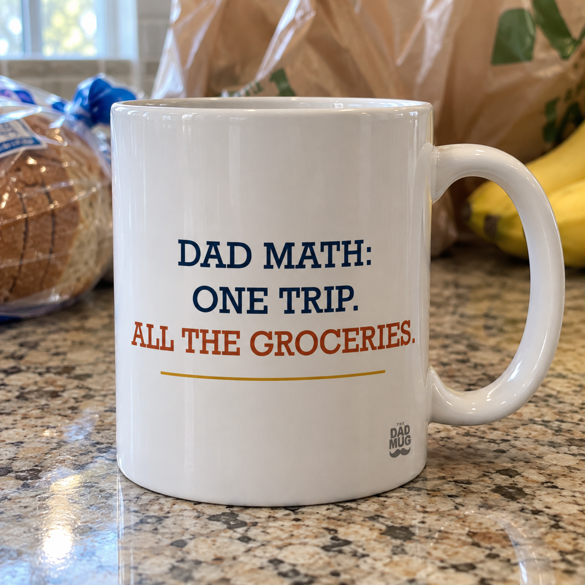 Dad Math: One Trip. All the Groceries. — Funny Dad Gift Mug | White Ceramic 11oz