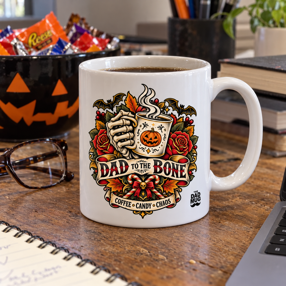 Dad To The Bone — Halloween Dad Mug | White Ceramic 11oz
