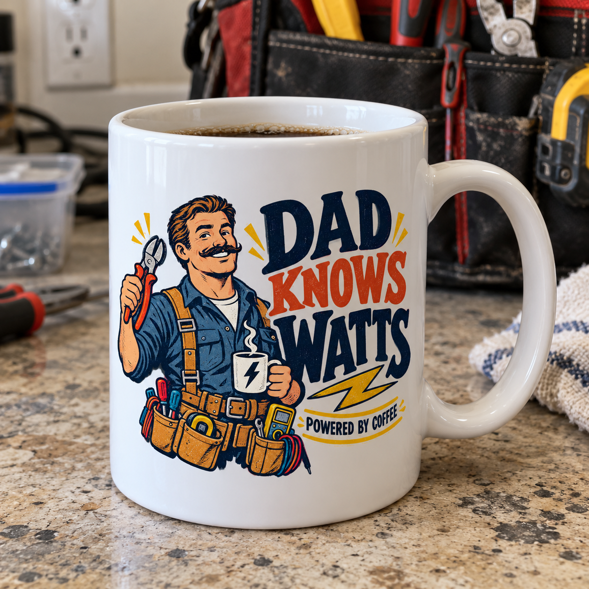 Dad Knows Watts — Electrician Dad Gift Mug | White Ceramic 11oz