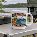 Reel Priorities — Vintage Comic Fishing Dad Mug | White Ceramic 11oz
