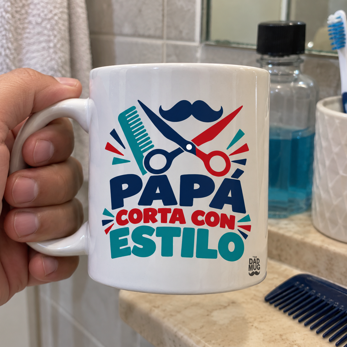 Papá corta con estilo — Taza para papá barbero | Cerámica blanca 11oz