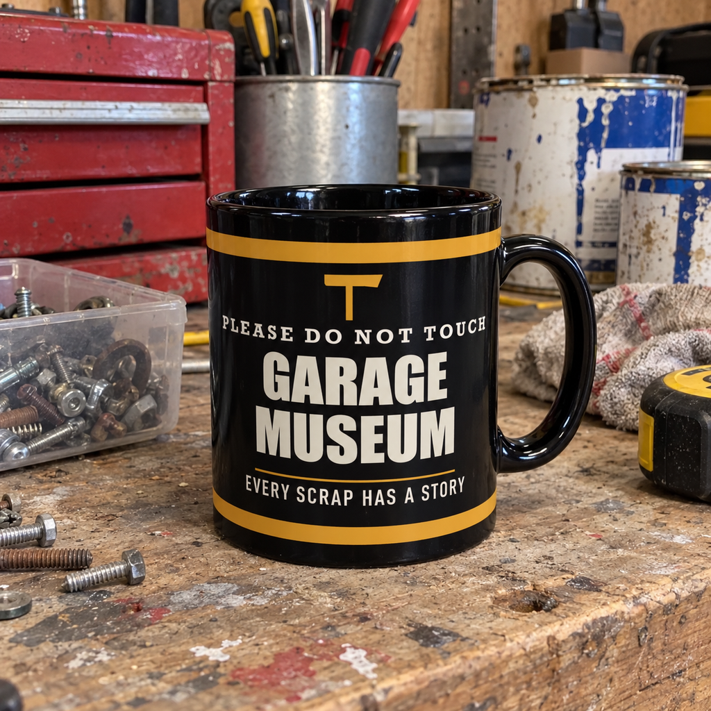 Garage Museum — Funny Garage Gift for Dad | Black Mug, 11oz and 15oz