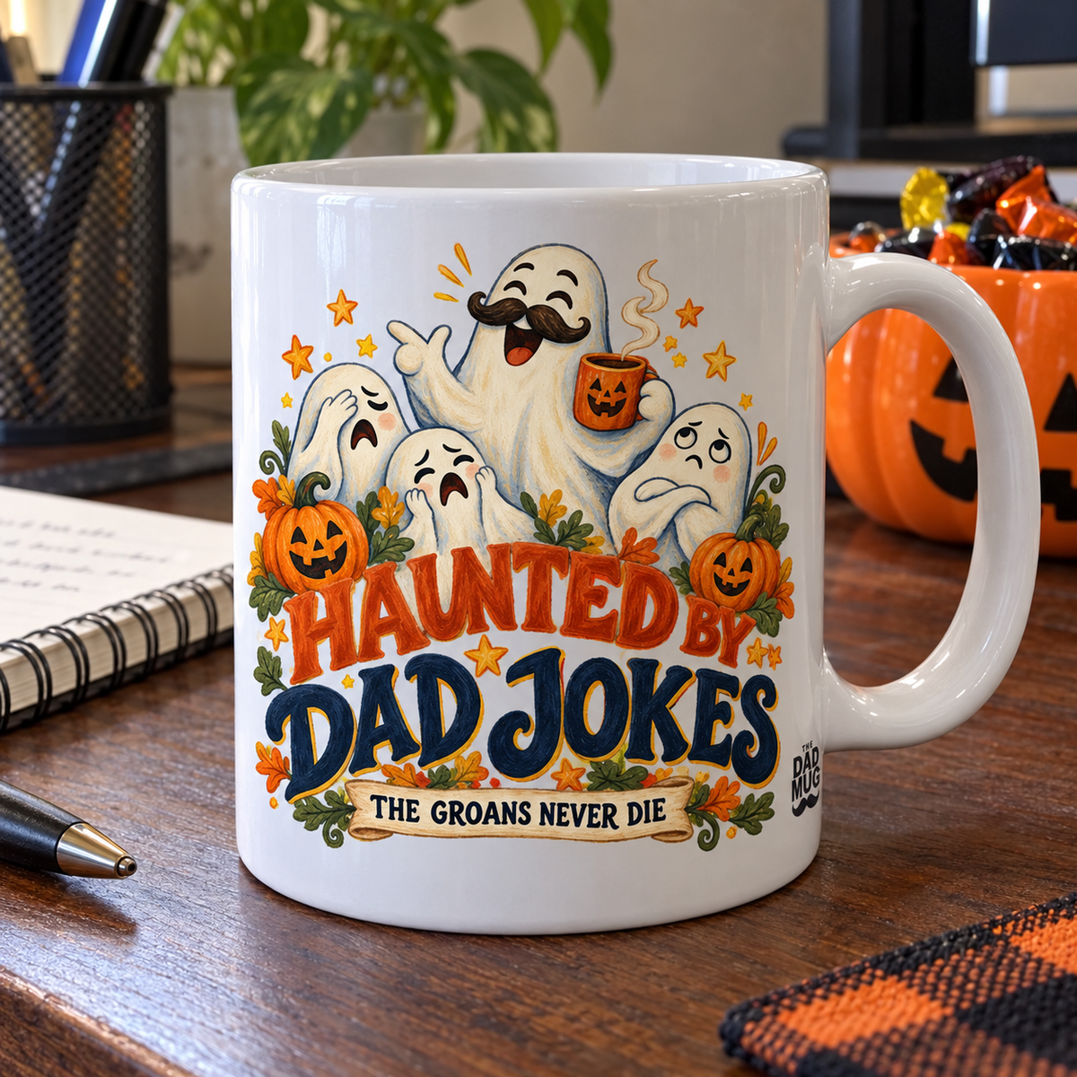 Haunted By Dad Jokes — Halloween Dad Mug | White Ceramic 11oz