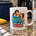 Papá cuida como un héroe — Taza para papá enfermero | Cerámica blanca 11oz