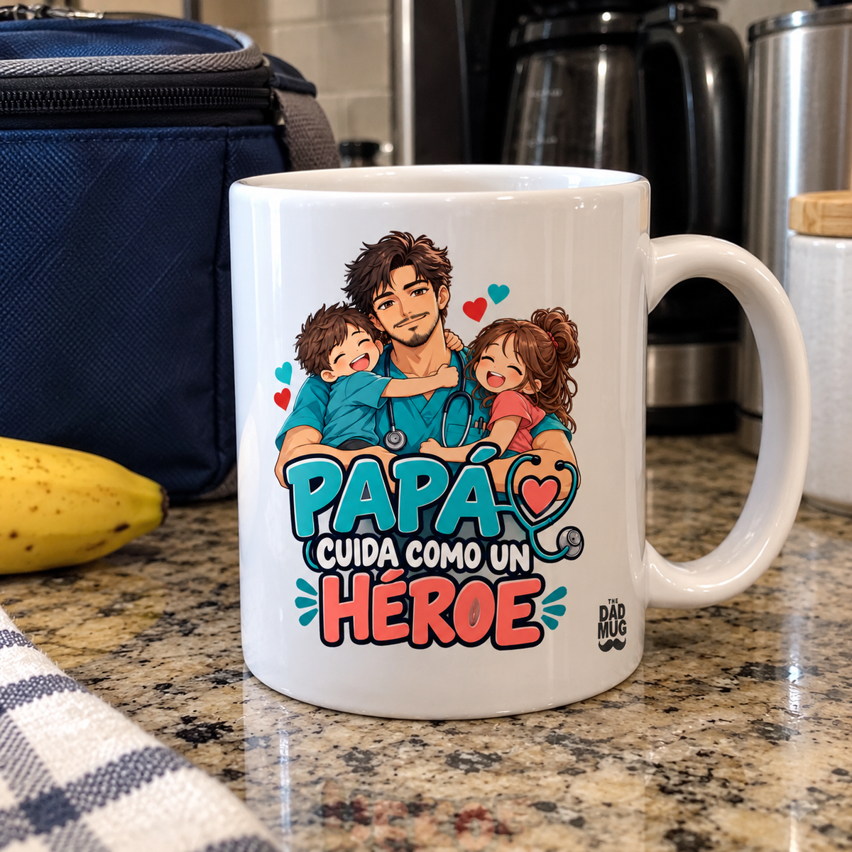 Papá cuida como un héroe — Taza para papá enfermero | Cerámica blanca 11oz