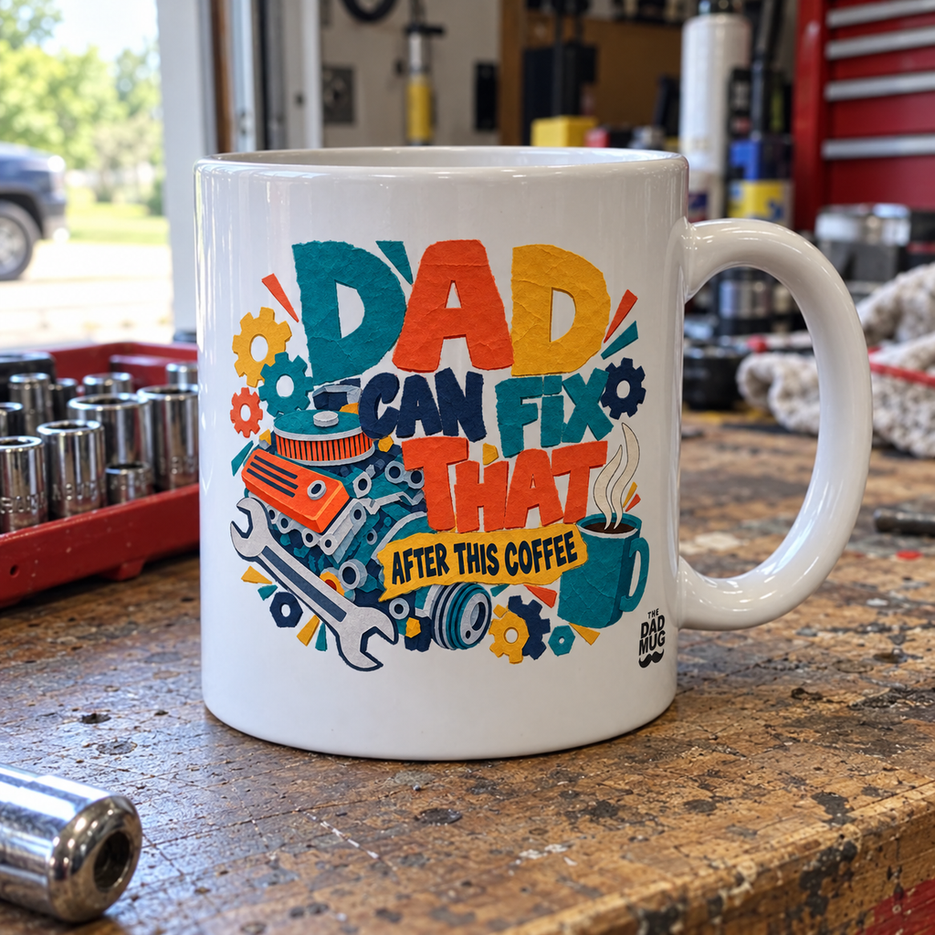 Dad Can Fix That — Mechanic Dad Gift Mug | White Ceramic 11oz