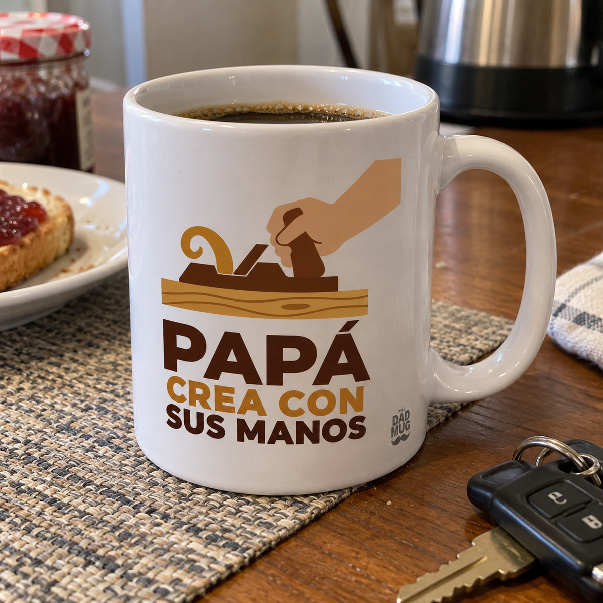Papá crea con sus manos — Taza para papá carpintero | Cerámica blanca 11oz