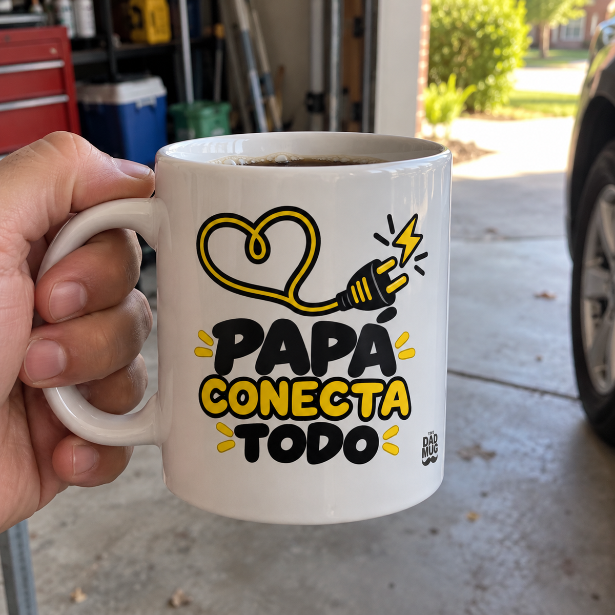Papá conecta todo — Taza para papá electricista | Cerámica blanca 11oz