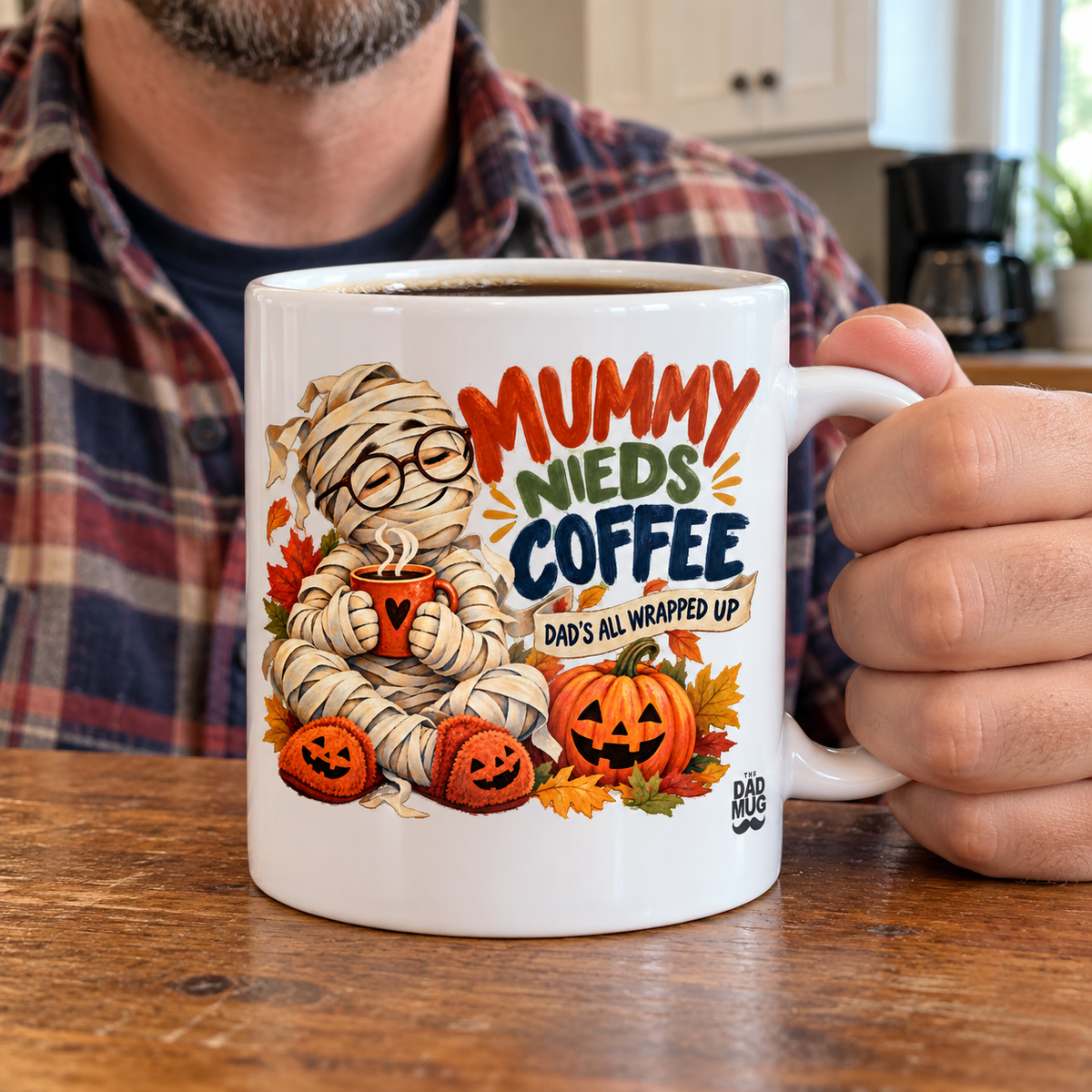 Mummy Needs Coffee — Halloween Dad Mug | White Ceramic 11oz