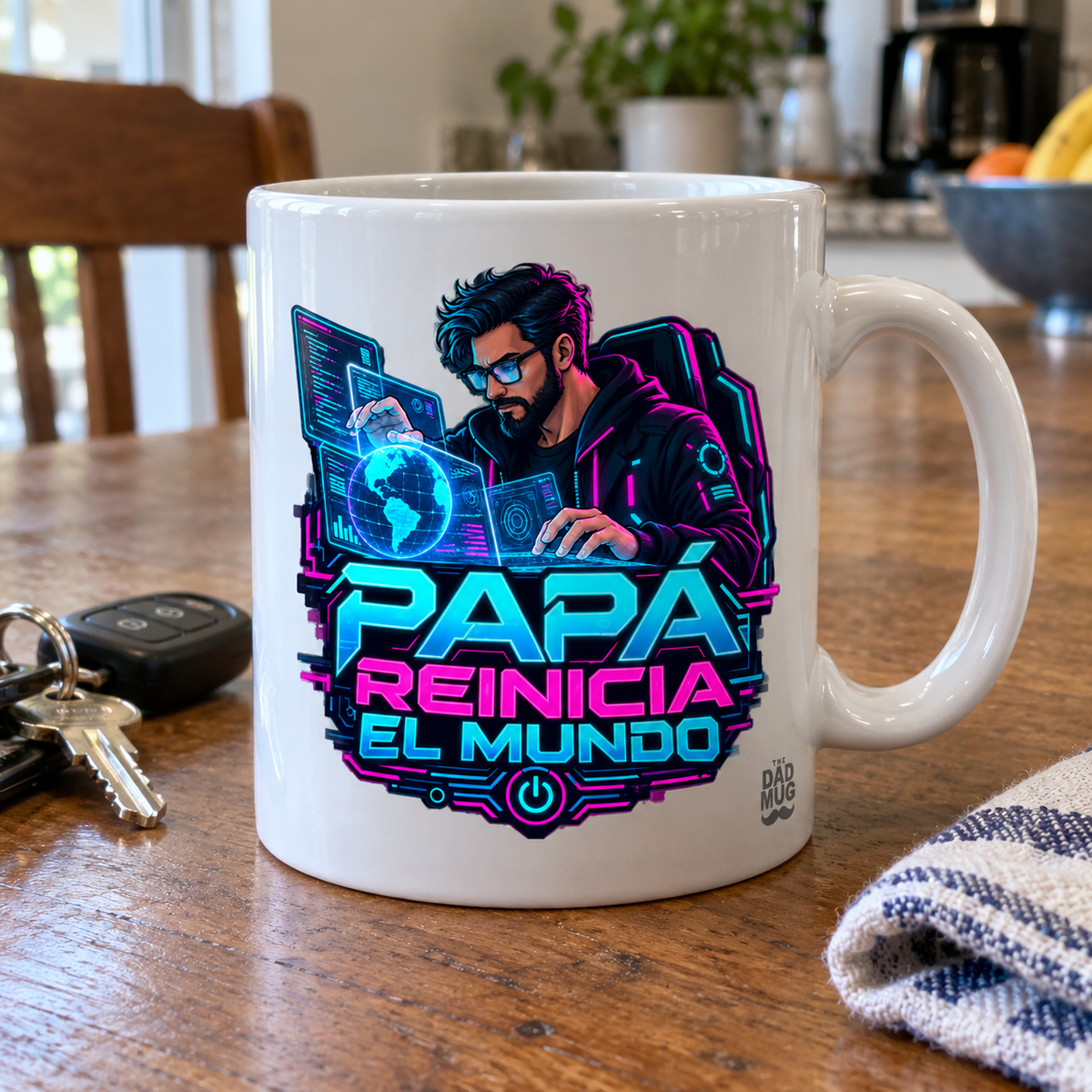 Papá reinicia el mundo — Taza para papá programador | Cerámica blanca 11oz