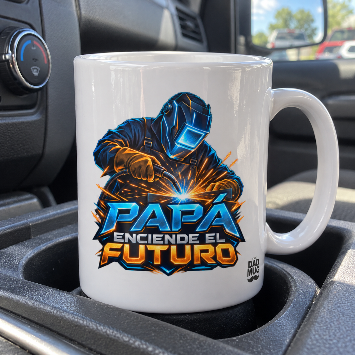 Papá enciende el futuro — Taza para papá soldador | Cerámica blanca 11oz